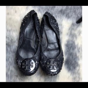 Tory Burch Black Sequin Flats 6.5